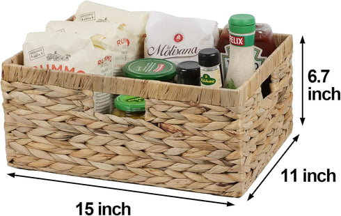 Large Wicker Basket, Water Hyacinth Wicker Storage Basket for Organizing, Rectangular Basket with Handles