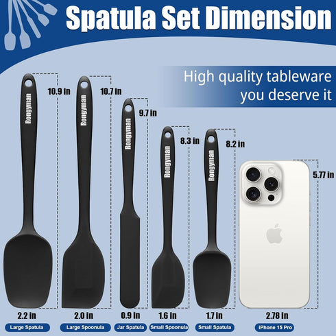 Silicone Spatula Set of 5 Spatulas Silicone Heat Resistant 446°F Kitchen Spatulas for Baking, Cooking and Mixing,Non Stick Cookware Food Grade, BPA Free, Dishwasher Safe, Black by Rongyman
