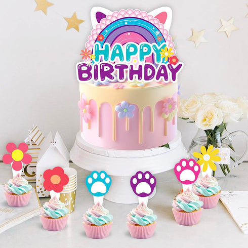 KMZFPYJ Dollhouse Birthday Party Supplies, Kids Birthday Cartoon Cat Party Decorations, Include Banner, Balloons