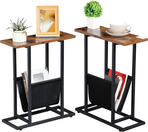 SUPER DEAL Side Table with Magazine Holder Sling Set of 2 Narrow