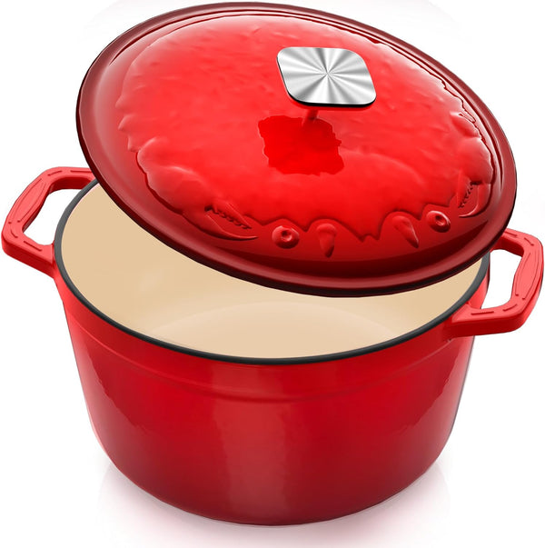 Enameled Cast Iron Dutch Oven - 5 Quart, Exclusive Designed Crab Lid,
