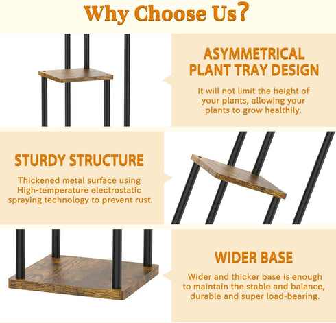 3 Oppro Tier Corner Plant Stand Indoor, Metal Wood Flower Pot Holder Shelf, Multiple Display Rack Square Table