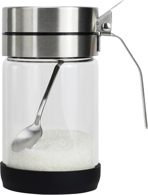 Glass Condiment Jars for Serving & Storing Sugar, Spice, Salt, Seasoning in Home Kitchen, 450ml/14.5oz, Stainless Steel