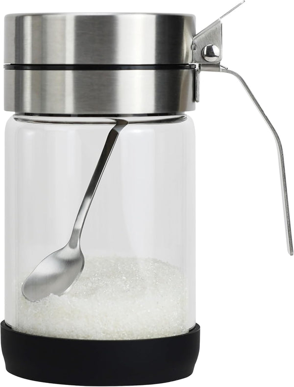 Glass Condiment Jars for Serving & Storing Sugar, Spice, Salt, Seasoning in Home Kitchen, 450ml/14.5oz, Stainless Steel