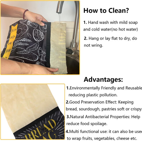 EthosCraft 2 Packs Bread Bags for Homemade Bread- XL Beeswax Bread Bags for Sourdough Reusable Food Grade Bread Storage
