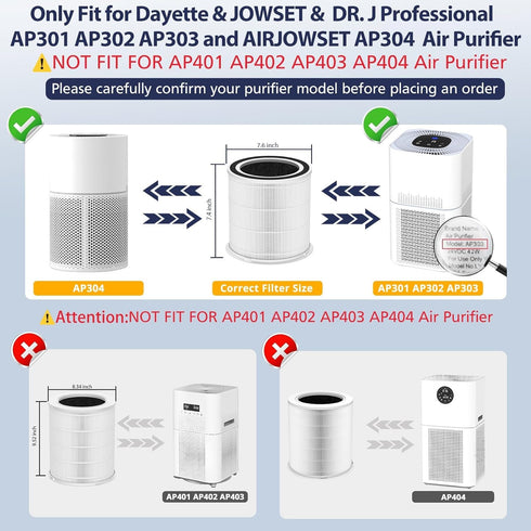 AP301 Replacement Filter for Dayette AP301 AP302 and JOWSET AP301 AP302 AP303, H13 True HEPA Filter, NOT for AP401