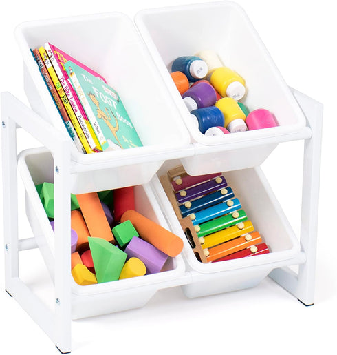Humble Crew Compact 4 Bin Organizer with Metal Frame, White