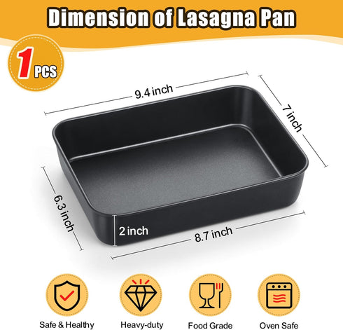 TeamFar Lasagna Pan, 9.4 x 7 x 2 Inch Stainless Steel Deep Baking Roasting Brownie Pan for Toaster Oven, Black Non-Stick Coating Rectangle Cake Pan, Healthy & Heavy Duty, Easy Clean by TeamFar