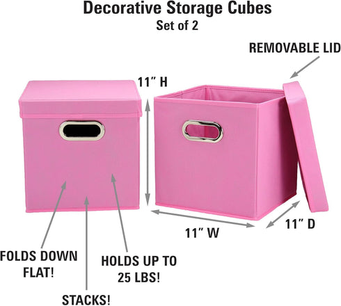 Household Essentials Cube Set with Lids, Pink, 2-Pack for Storage