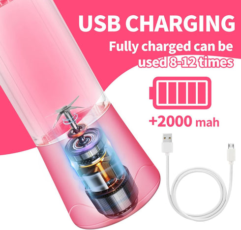 GUCABE Portable Blender, Personal Blender for Milkshakes and Smoothies, Mini Juice Blender with USB Charging, Smoothie Blender 380ML (pink) by SARMERGE