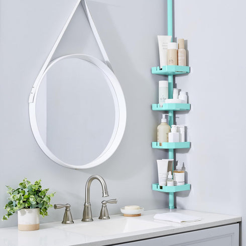 4 48-101 Bath Bliss Tier Tensions Corner Shower Caddy | Shelves | Adjustable | Bathroom Organizer | Bathtub and Shower