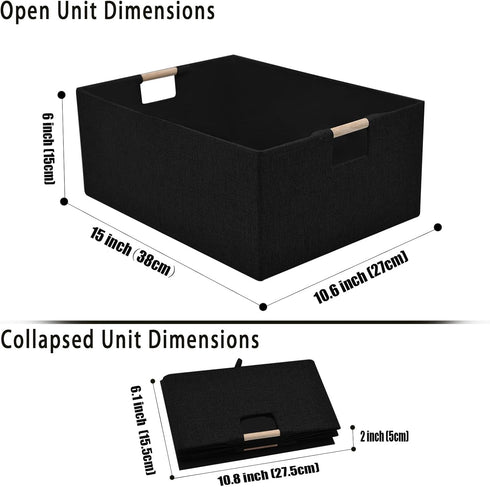 Fabric Storage Basket for Shelves, Collapsible Bins with Wood Handles, Rectangle Closet Organiser for Clothes