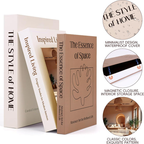 Set 3 XKDOUS of Aesthetic Decorative Books for Home Decor Coffee Table Books Hollow Keepsake Photo Storage Boxes Modern