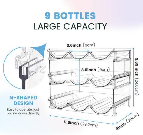 Water Bottle Organizer for Cabinet, 3 Pack Plastic Storage Shelf for Fridge, Kitchen, Desktop