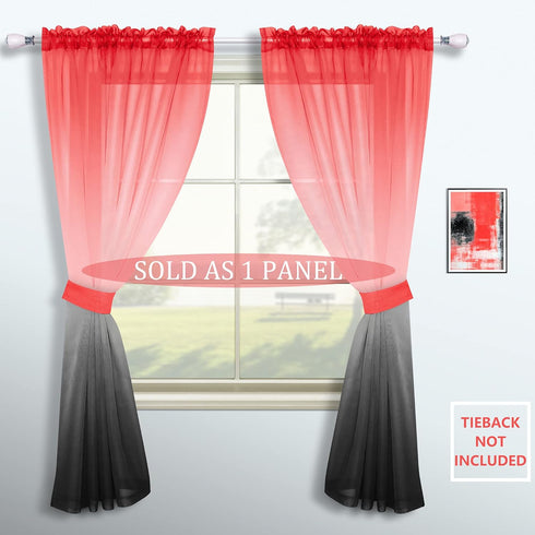 Mrs.Naturall Red and Black Curtains, 63 Inch Length, Set of 1 Sheer Panel for Bedroom Decor