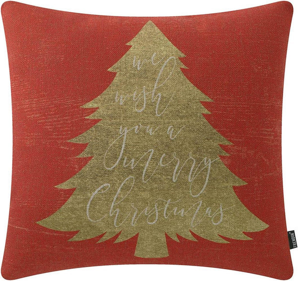 TRENDIN Holiday Christmas Pillow Cover with Tree, 18x18 inch Square Throw Pillowcase for Farmhouse Christmas Decorations