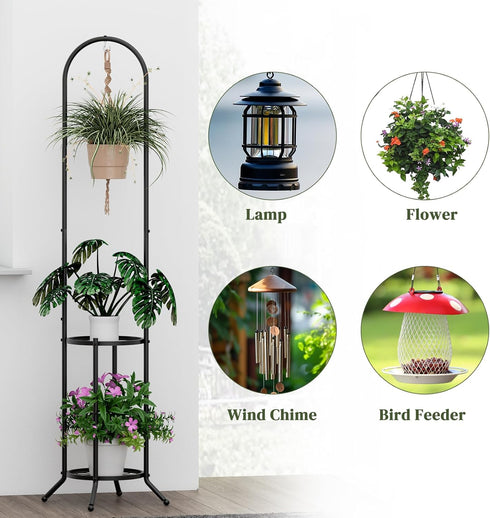 PULIJIAJU 2-tier 3 Hanging Plant Stand Indoor and Outdoor, Space-Saving Iron Plant Shelf, Potted Flower Pot Stand