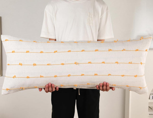 NUYECY Long Lumbar Throw Pillow Cover 14x36,Stripe Pattern Cotton Yellow Boho Extra