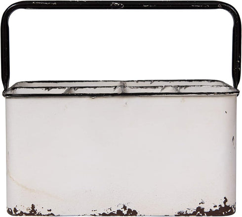 Creative Co-Op Distressed White Metal Caddy with 6 Compartments