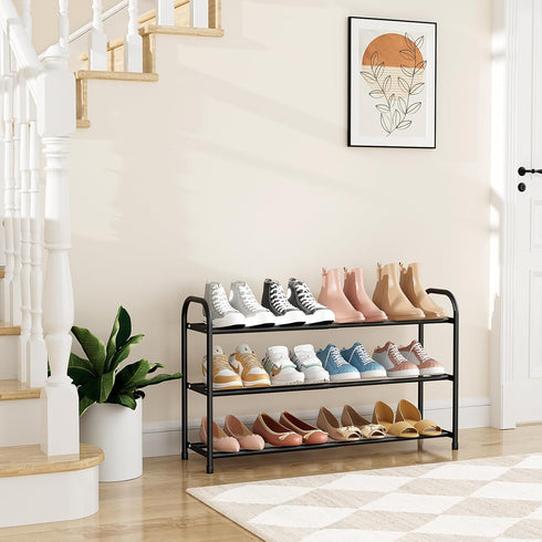Closet, 18"-32" 3-Tier 12 Expandable Shoe Rack for Metal Shoe Rack for Entryway Adjustable Width Free Standing Shoe