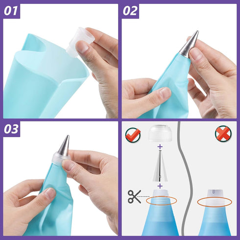 GOOTRADES 7 Pcs-Set Cake Decorating Tips, 5 Writing Tubes, 1 Coupler, 1 Silicone Pastry Bag