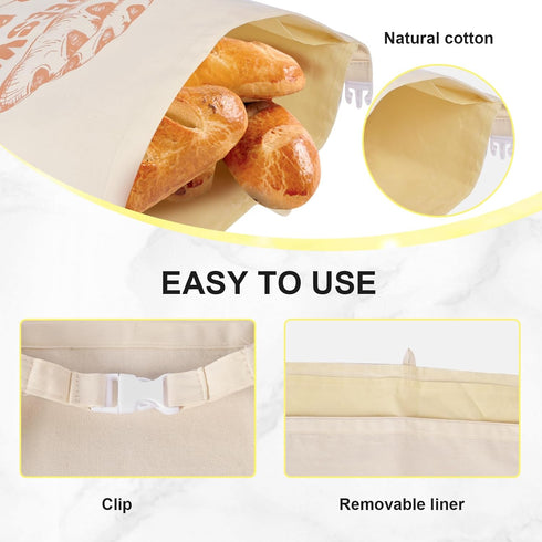 BERBAM 2 Pack Freshness,13X17 inch Beeswax Bread Bags with Replaceable Liners,Reusable Bread Bags for Homemade Bread