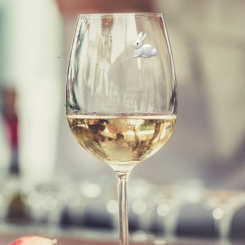 Magnetic Wine Glass Charms - Cute Bunnies and Flower Drink Markers Set of 6