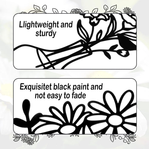 Zzbakress 3 Pcs Black Metal Flowers and Vases Wall Decoration - Minimalist Art Wall Sculpture for Living Room