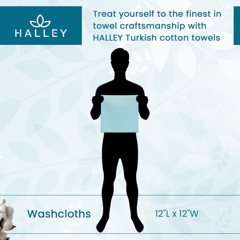 8 Pack (8 650 100% 8 HALLEY Turkish Premium Washcloths Pieces) GSM Highly Absorbent Super Soft Cotton - Washcloths