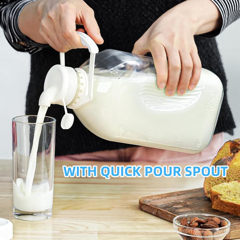 4 Pack 2 1/2 2 64 Oz Syntic Qt Glass Milk Bottles with Handle and Airtight Reusable Screw Lids, Gal Glass Water & Juice