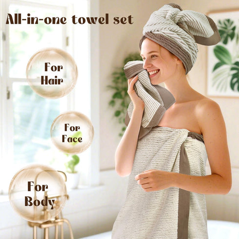 Set 4 100% Set, 1 1 2 Cleanbear Bathroom Towels Piece, Cotton, Ultra Soft, Absorbent and Quick Dry Towel Bath, Hand