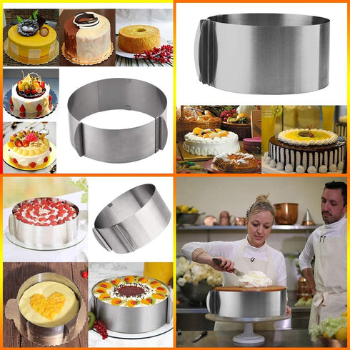 Adjustable Cake Mould, Stainless Steel Cake Mousse Ring 6 to 12 Inch, Set of 2 for Baking, DIY Cake