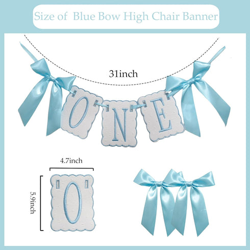 Cuvaho Blue & White Bow High Chair Banner for One Sweet Boy First Birthday Party Decorations Smash Cake Photo Shoot