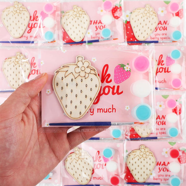 24 Set Strawberry Happy Birthday Party Favors Cards with Wood Painting Crafts