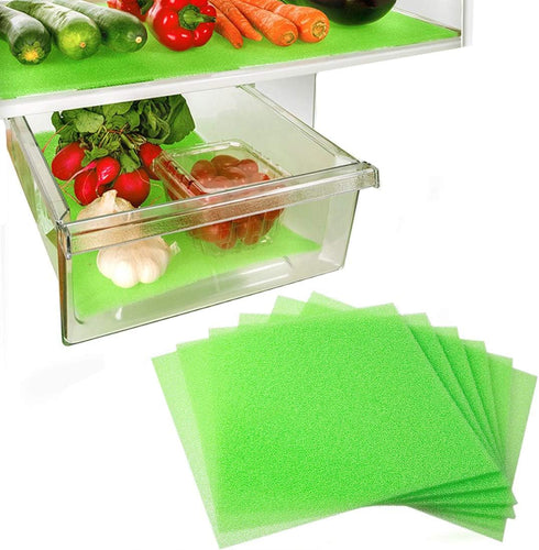 6 Pack Dualplex Refrigerator Liners Washable | 13"x10.5" Reusable Shelf Mats | Sponge Keeps Produce Fresh Longer