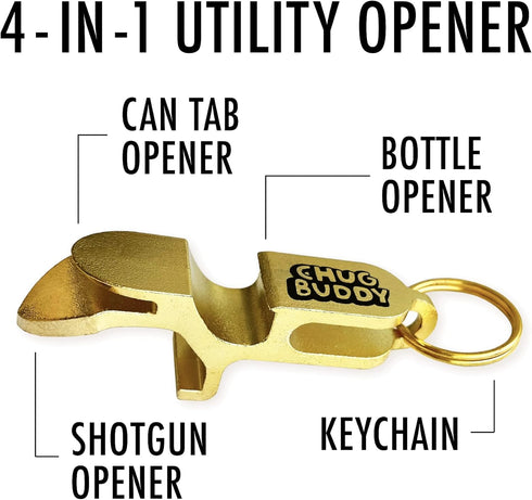 Shotgun Tool Metal Can Opener Keychain, 4in1 Tool for Parties, Tailgating Gift (Black)