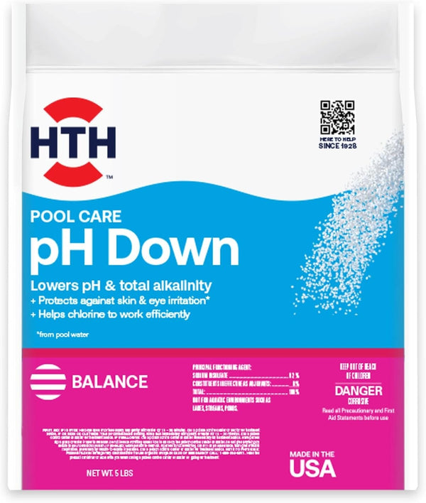 HTH Pool Care pH Down, Lowers pH, Swimming Pool Chemical, 5 Lbs
