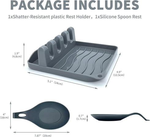 2 Pack Multiple Utensil Spoon Rest with Drip Pad, Non-Slip Heat Resistant Kitchen Spoon Holder for Cooking Accessories