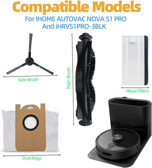 Replacement Parts Kit for iHome AutoVac Nova S1 Pro Robot Vacuum Cleaner, Includes 1 Main Roller Brush