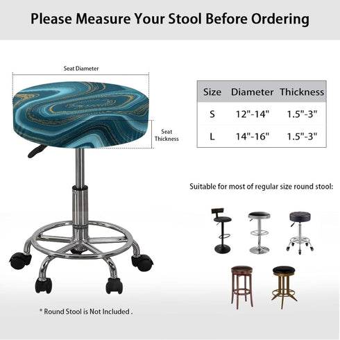 gearider 4 Bar Stool Chair Cover, Blue Marble Pattern Super Comfy & Washable Round Stool Bench Cushion Slipcover