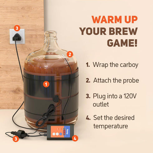 2 8 Fermentation Heater Carboy Warmer - Kombucha Heating Wrap with Thermostat for Temperature Control - Electric Heat