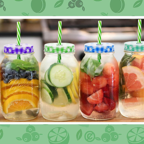 Cosmos 8 Pcs Regular Mouth Mason Jar Lids | Decorative Metal Jar Lids with Straw Hole Design