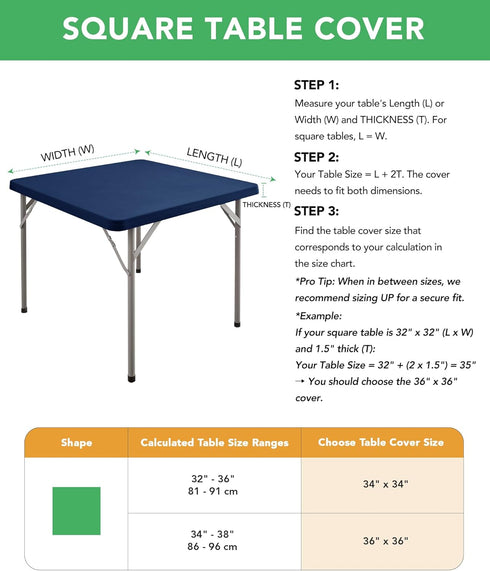 2 Pack 34x34 Inch, KeyWave Fitted Card Table Covers - Spandex Outdoor Water-Resistant Square Tablecloth with Elastic
