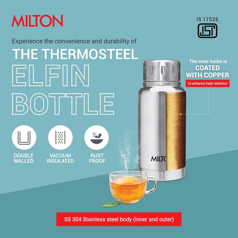 Milton Insulated Water Bottle, 5.4 oz (160 ml), Stainless Steel, Leak-Proof, Elfin 160 Silver