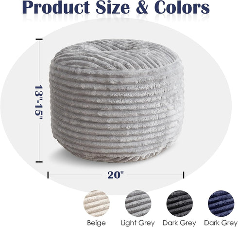 Room,Office,20"x 15",Light Round Pouf Ottoman,Corduroy Poufs with Memory Foam Filling for Foot Rest,Soft Footstool