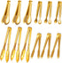 Gold 12 Pieces Mini Serving Tongs, Stainless Steel Appetizer Tongs, Cooking Tong for Salad, Buffet, Party, 5 Inch, 9