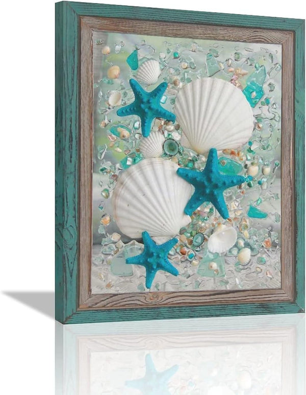 citari Coastal Wall Art - Starfish and Shells Canvas Print for Beach Bathroom and Bedroom Decor