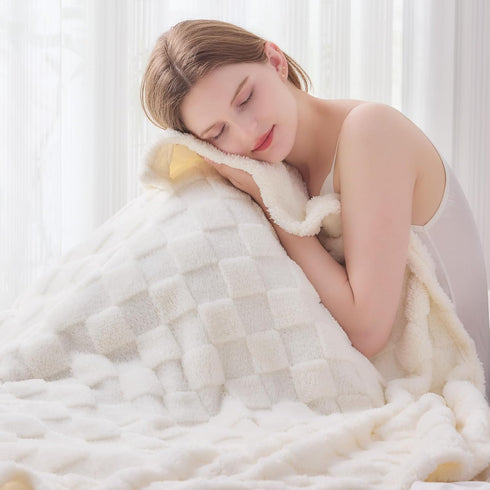 NEWCOSPLAY Super Soft Throw Blanket Ivory Premium Silky Flannel Fleece 3D Checkered Lightweight Bed Blanket All Season Use (Ivory Checkered, Throw(50"x70")) by NEWCOSPLAY