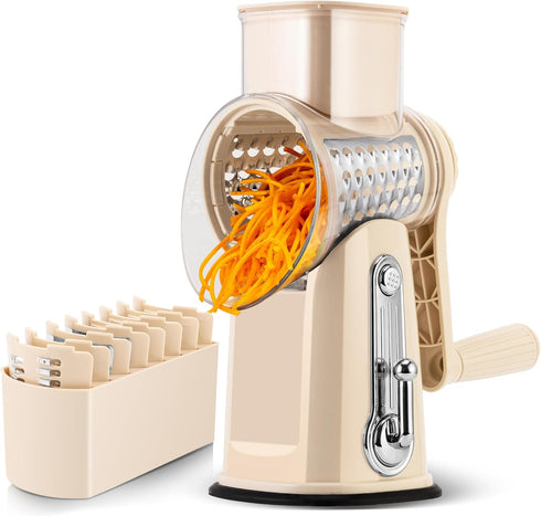 SUSTEAS Rotary Cheese Grater with Handle - Vegetable Shredder with 5 Well-designed