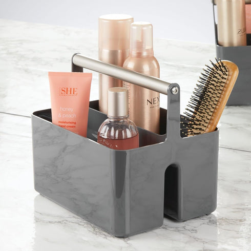 mDesign Plastic Shower Caddy Storage Organizer Utility Tote - Divided Bin for Bathroom, Dorm, Kitchen, Dark Gray